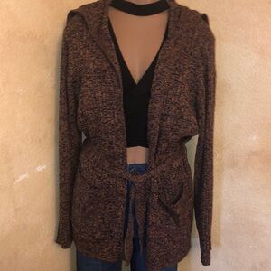 Karen Lessly long belted brown marl knit cardigan